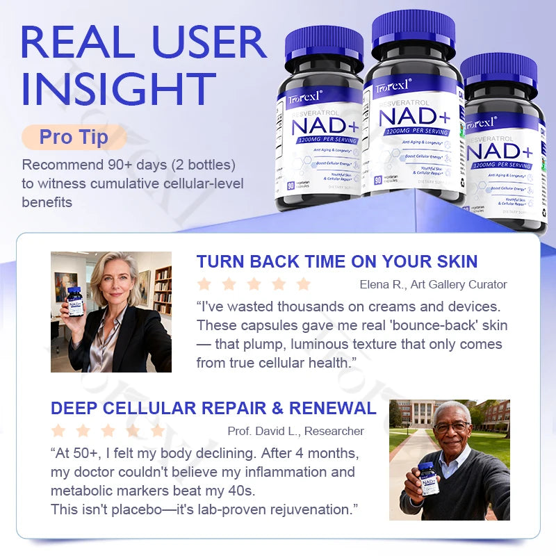 NAD + Resveratrol Supplement NAD Plus Boosting - Supports Cellular Energy, Anti-aging, Metabolism, Skin Health