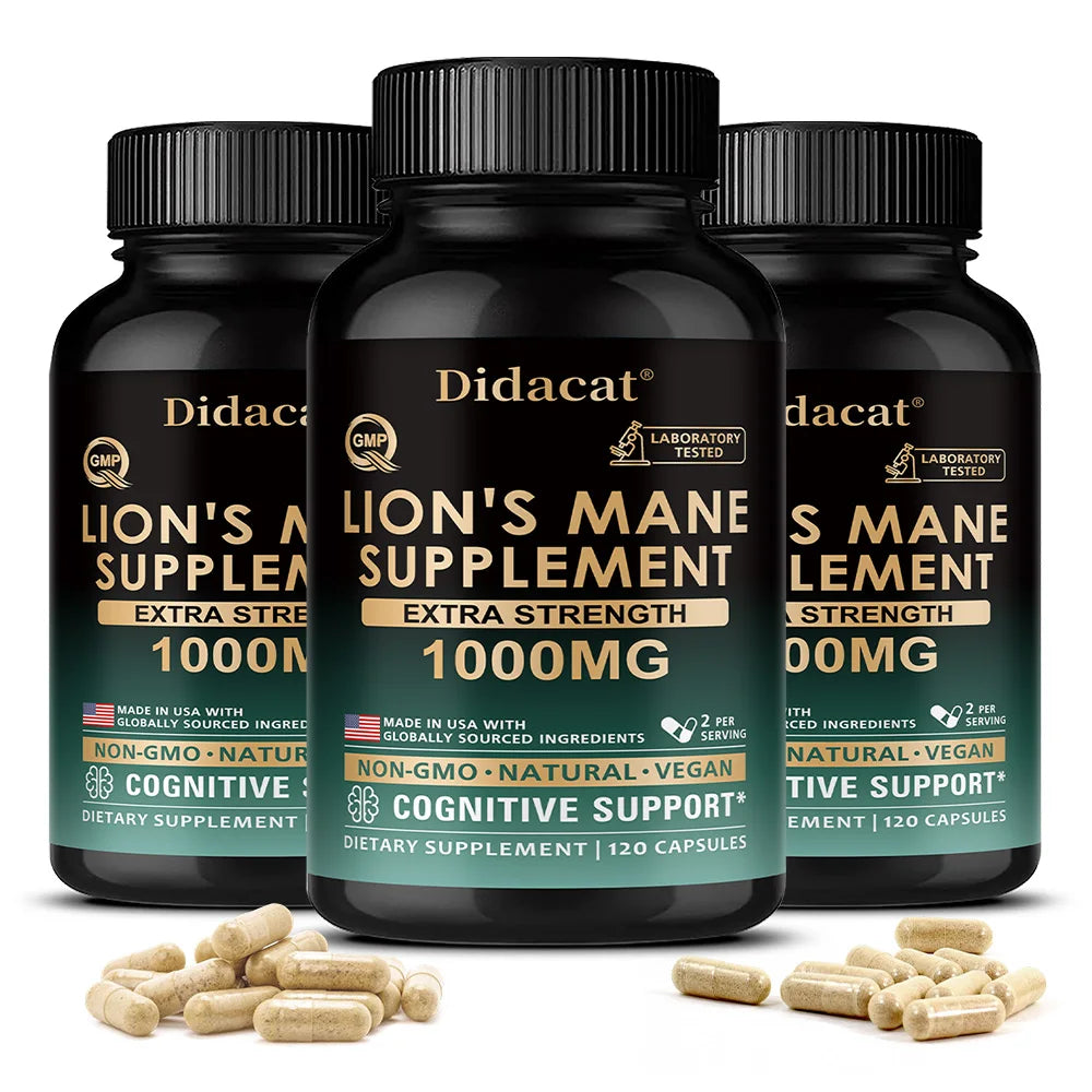 Lion's Mane Mushroom Capsules, Brain Wellness Supplement, Support Memory, Focus, Nerve Health, Mood, Energy & Immune Balance