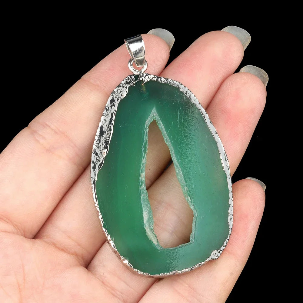 Natural Stone Onyx Pendant Gold Plated Slice Agate Onyx for Trendy Jewelry Making Diy Women Necklace Earring Supply