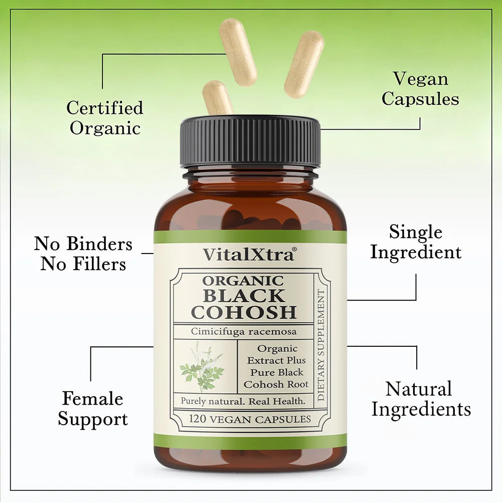Black Cohosh Supplement, Female Herbal Support, Relieves Menopausal Hot Flashes and Night Sweats, and Improves Sleep Quality