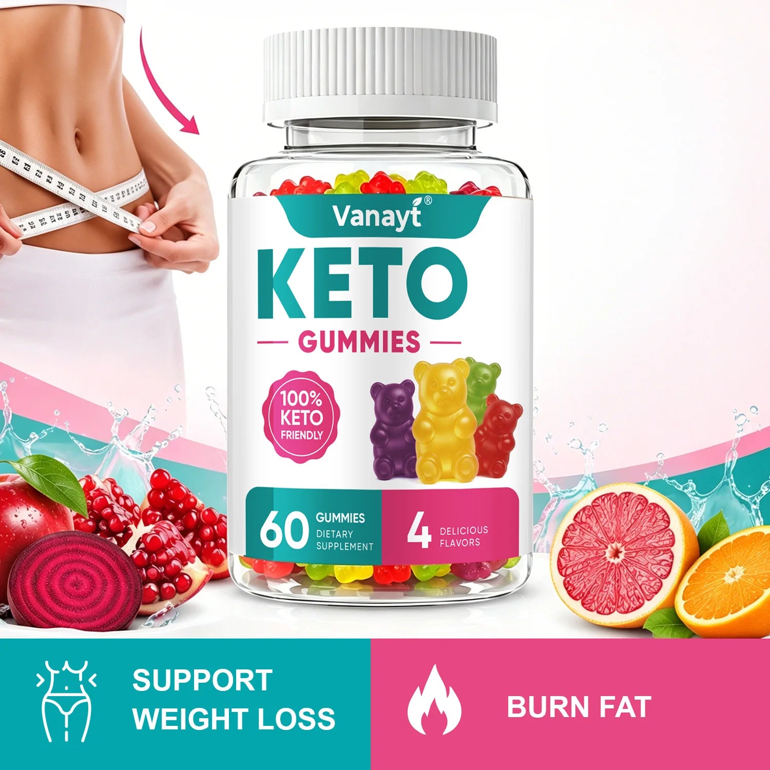 Apple Cider Vinegar Gummies Dietary Supplement with B9 B12 & Organic Beetroot Extract for Adults, Support Healthy Weight Management