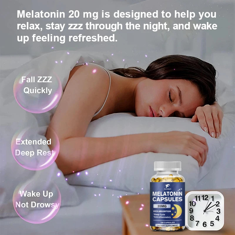 High Absorption Melatonin 20MG Supplement, Supports Natural Sleep, Reduces Stress, Aging & Nervous System Health for Men & Women