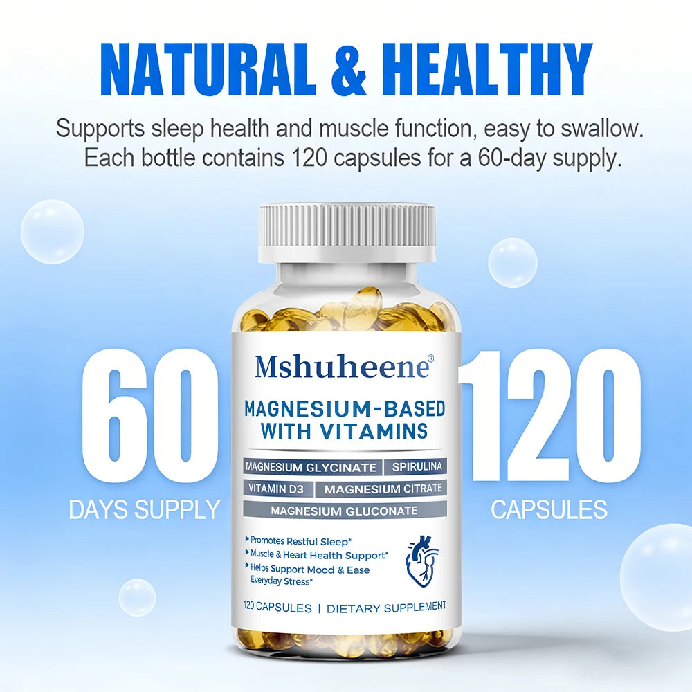 Magnesium 800mg Vitamin D3 Capsules, High Absorption, Supports Sleep, Muscle Recovery, Bone, Heart & Immune Health for Men Women