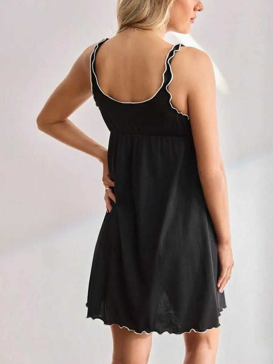 Maternity Nursing Nightgown With Ruffle Trim And Bowknot Detail