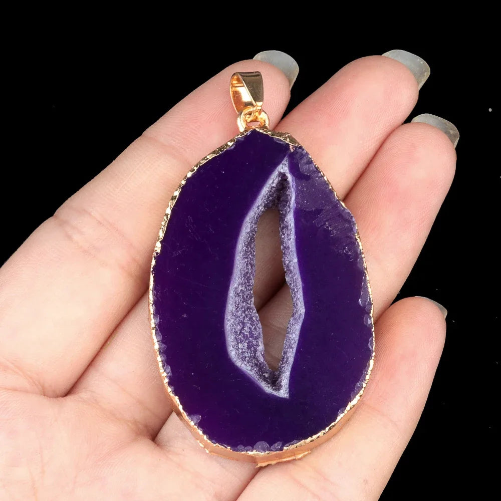 Natural Stone Onyx Pendant Gold Plated Slice Agate Onyx for Trendy Jewelry Making Diy Women Necklace Earring Supply