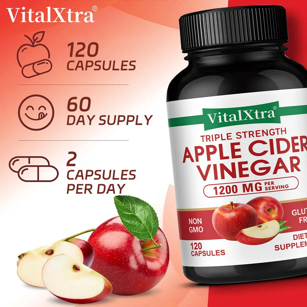 Apple Cider Vinegar Supplement - Promote Metabolism and Digestion, Detox, Gut and Immune Health, 120 Vegan Capsules
