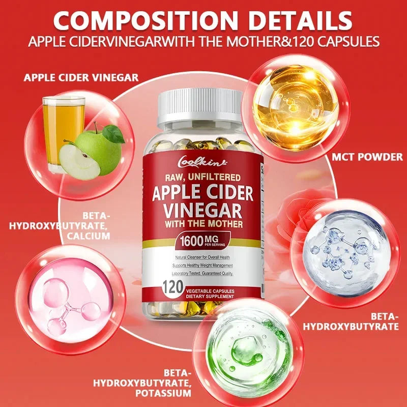 Apple Cider Vinegar Capsules - Supplement B Vitamins, Weight Management, Detox, Relieve Bloating and Constipation, Fat BurnerSup