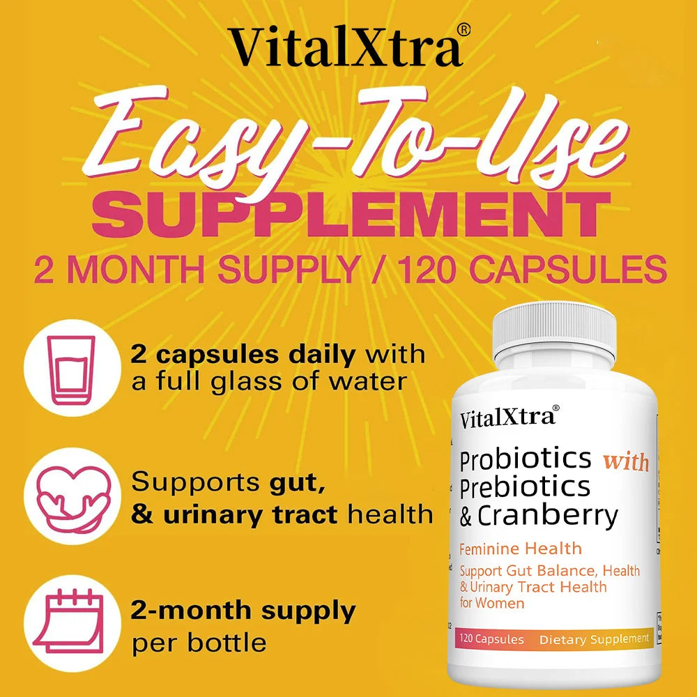 Probiotics for Women with Prebiotics, Cranberry & Vitamin C - 120 Capsules, Support Gut Balance, Health & Urinary Tract Health