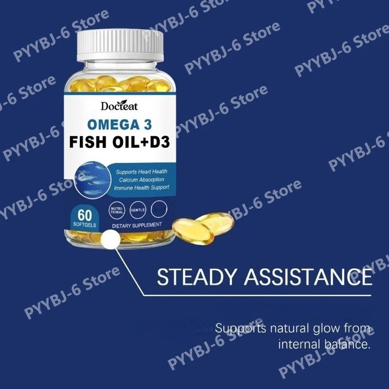 Omega-3 Fish Oil Supports Cardiovascular Wellness Calcium Absorption Immune Health 60 Softgels Nutritional Dietary Supplement