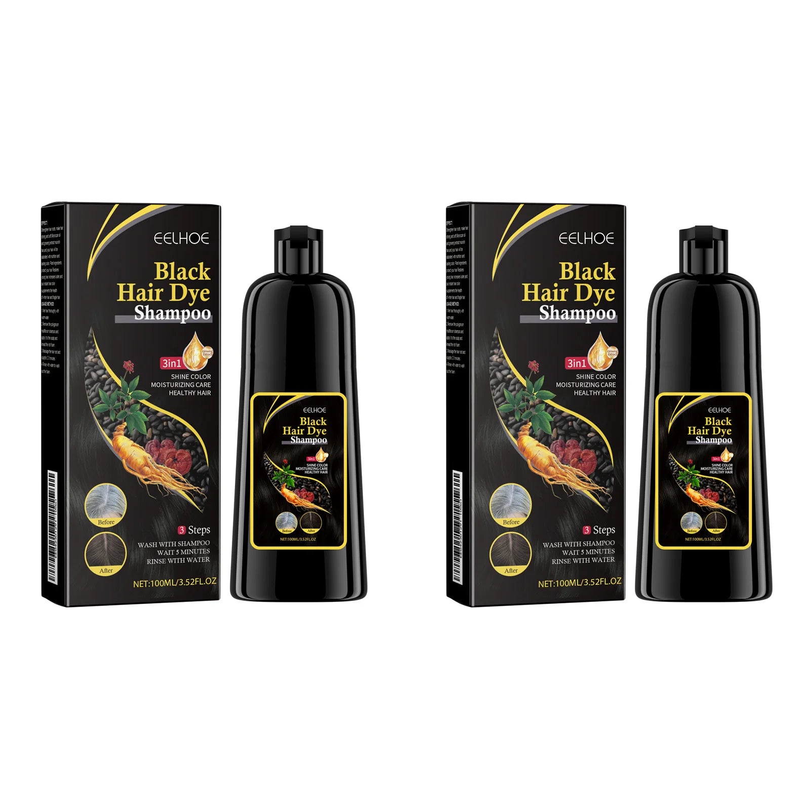 Black Hair Colouring Shampoo 3 in 1 Natural Herbal Essence Instant Colouring Shiny Hair Dye Shampoo Cleaning Nourishing Hair for Covering White