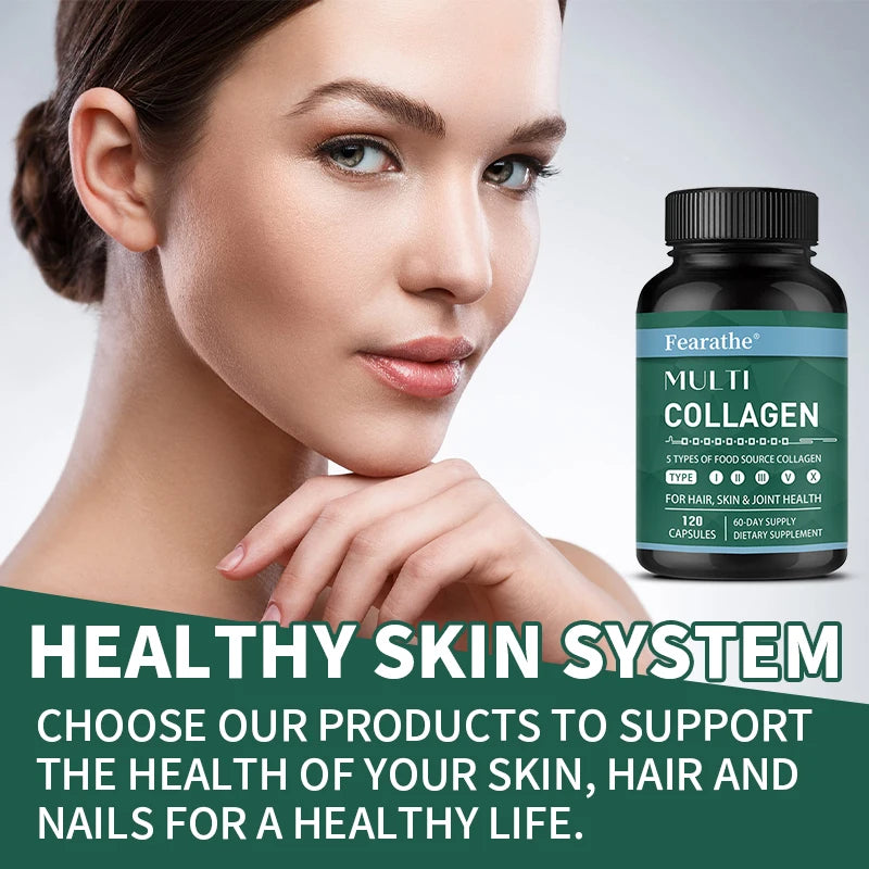 Advanced Multi Collagen with Vitamin C, Hair Skin and Nails Health Vitamins for Women and Men - with Types I II III V X