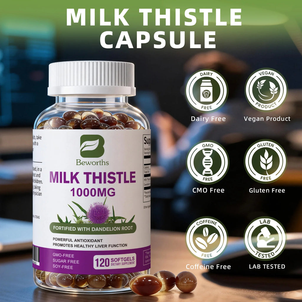 BEWORTHS Milk Thistle Extract Capsule for Liver Health Detox Liver Function Health Skin Care Gut Wellness Gluten Free Vegan