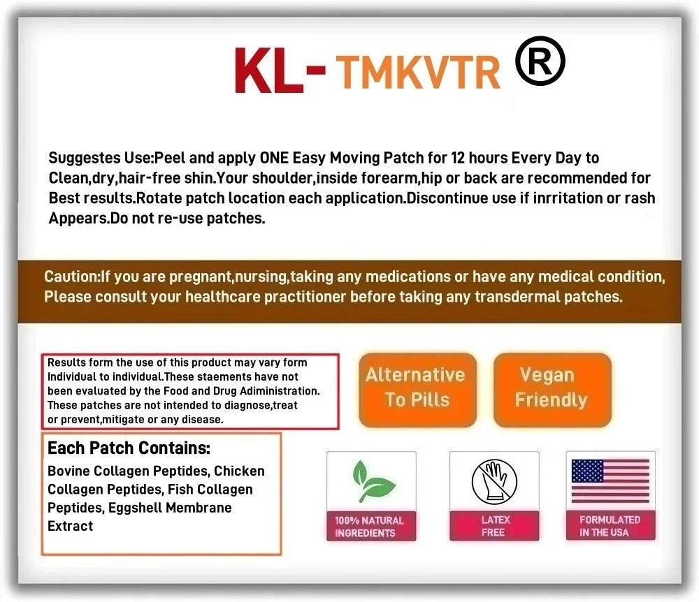 30 Patches Best Collagen Peptides Transdermal Patches for Women & Men for Hair, Skin, Nail, Bone & Joint Health Support