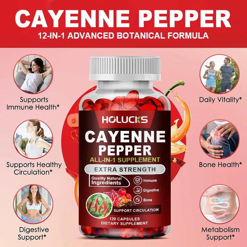 Premium Cayenne Pepper Supplement, with Grape Seed Oil, Turmeric, for Bone & Joint Health, Daily Digestive & Immune Health