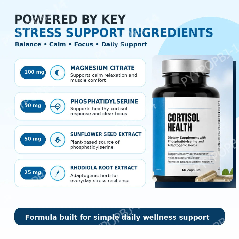 60 Capsules Cortisol Health Supplement with Phosphatidylserine & Magnesium Non-GMO Daily Adult Men Women Calm Sleep Support