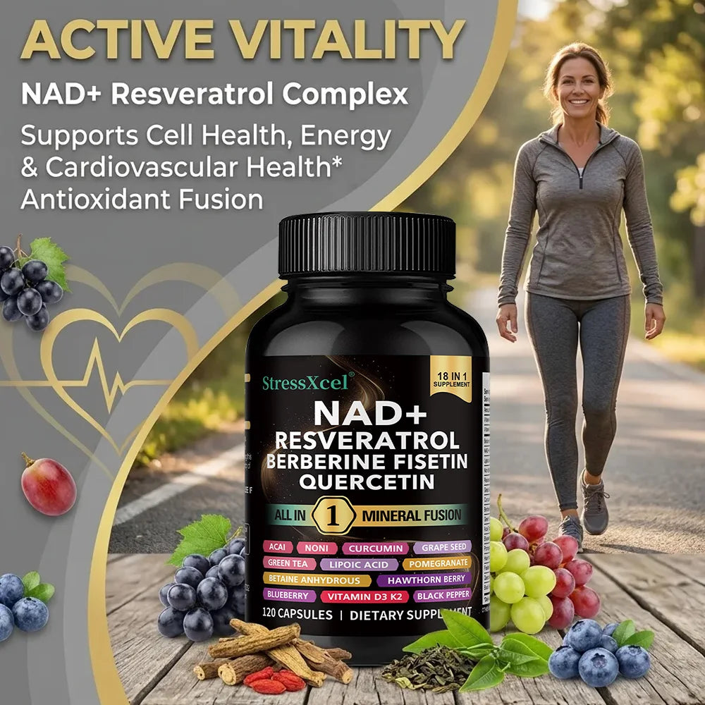 NAD+ Supplement with Resveratrol Quercetin Berberine, Boost NAD Levels, Anti-Aging, Cellular Energy & Heart Health, Antioxidant