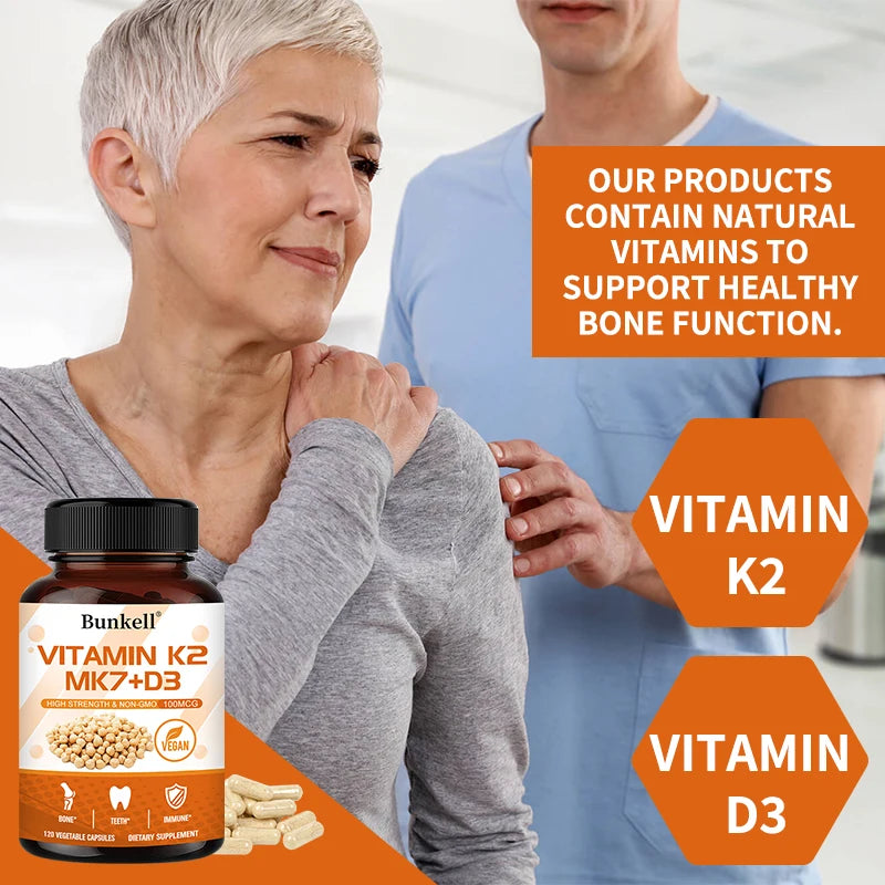 Bunkell Vitamin D3 + K2 Supplement Supports Bone and Dental Health and Enhances Immunity for Men & Women