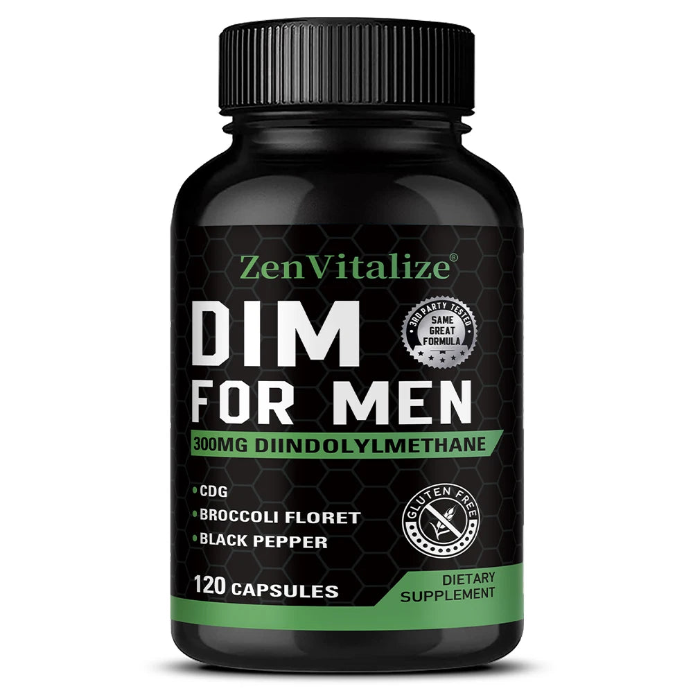 DIM Supplement for Men 300mg | Extra Strength Men’s Health Supplement with Broccoli and Black Pepper, Gluten-Free