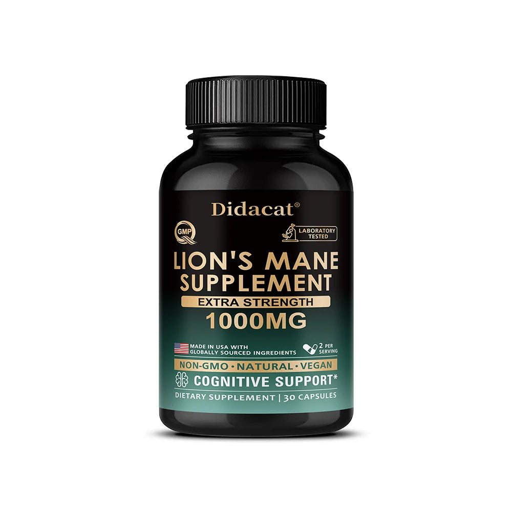 Lion's Mane Mushroom Capsules, Brain Wellness Supplement, Support Memory, Focus, Nerve Health, Mood, Energy & Immune Balance