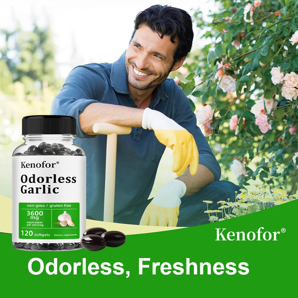 Odorless Garlic Capsules - Supports Immune and Cardiovascular, Cholesterol Health, Antioxidant, Non-GMO, Dietary Supplement