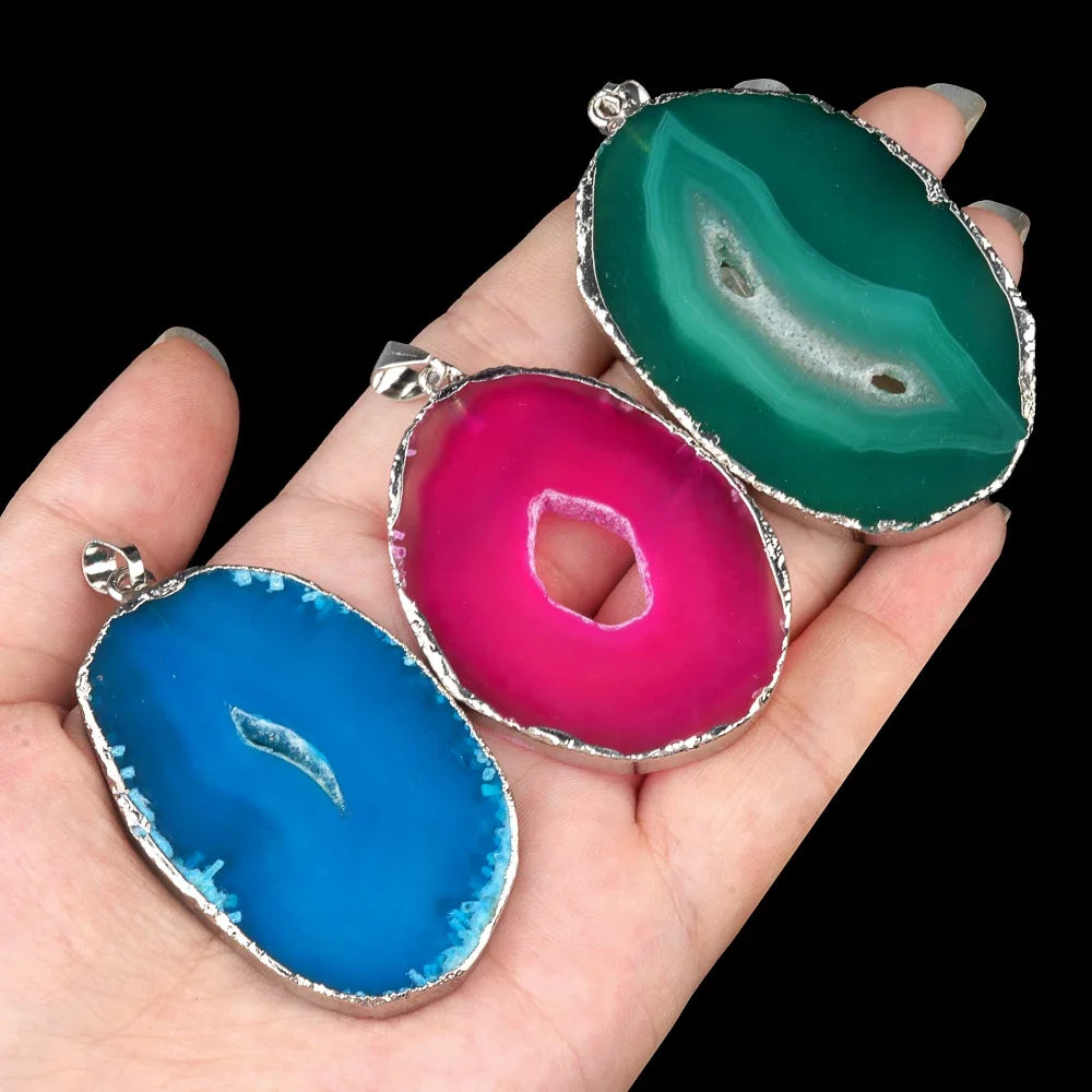 Natural Stone Onyx Pendant Gold Plated Slice Agate Onyx for Trendy Jewelry Making Diy Women Necklace Earring Supply