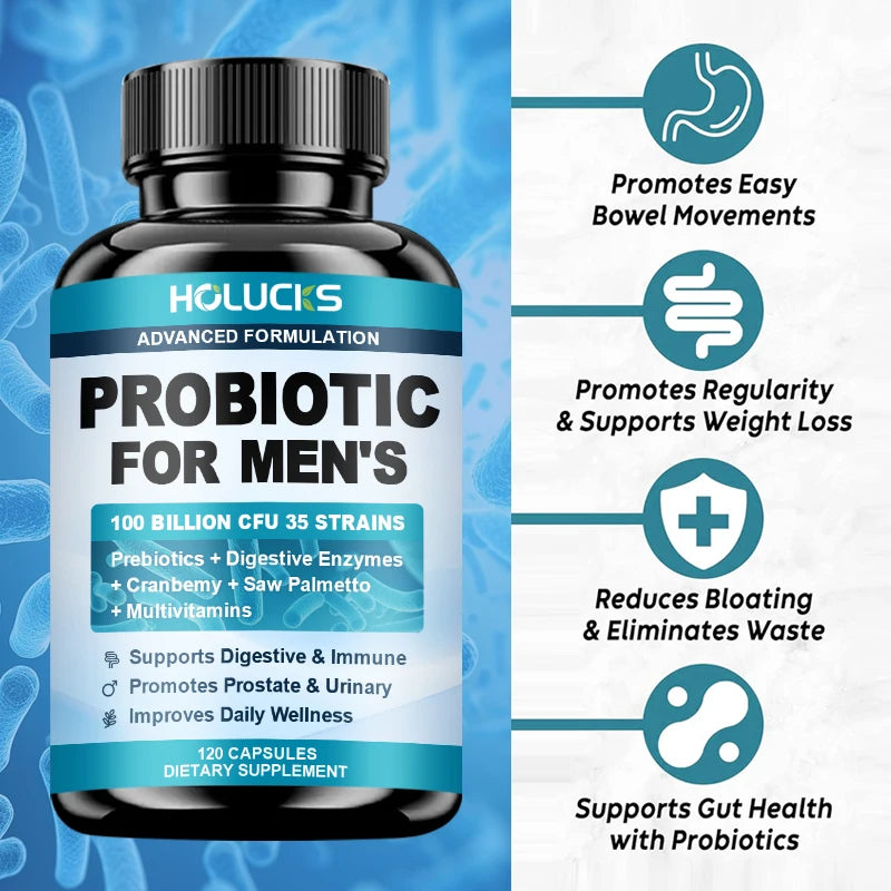 HOLUCKS Men's Probiotic Supplement with Prebiotics & Enzymes, Support Gut Health, Immune System & Daily Overall Wellness for Men