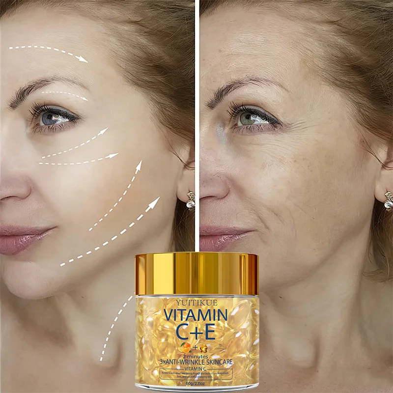 YUITIKUE Vitamin C + E Anti-Wrinkle Capsules - 60g 2-Minute 3x Anti-Aging Skincare for Smooth, Firm & Glowing Skin