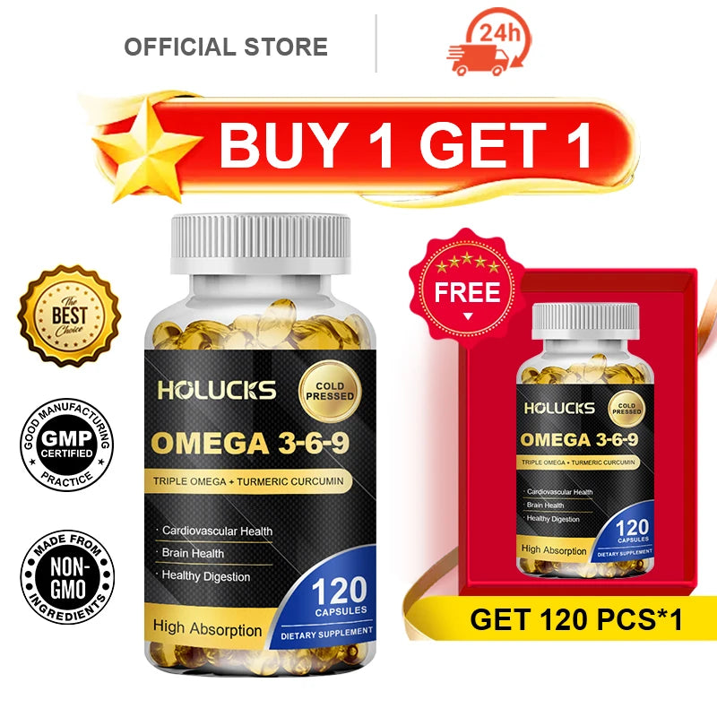 Buy 1 Get 1 Free! Omega 3-6-9 Supplement, Supports Heart & Brain Health, Skin Vitality, Immune Function & Daily Body Balance