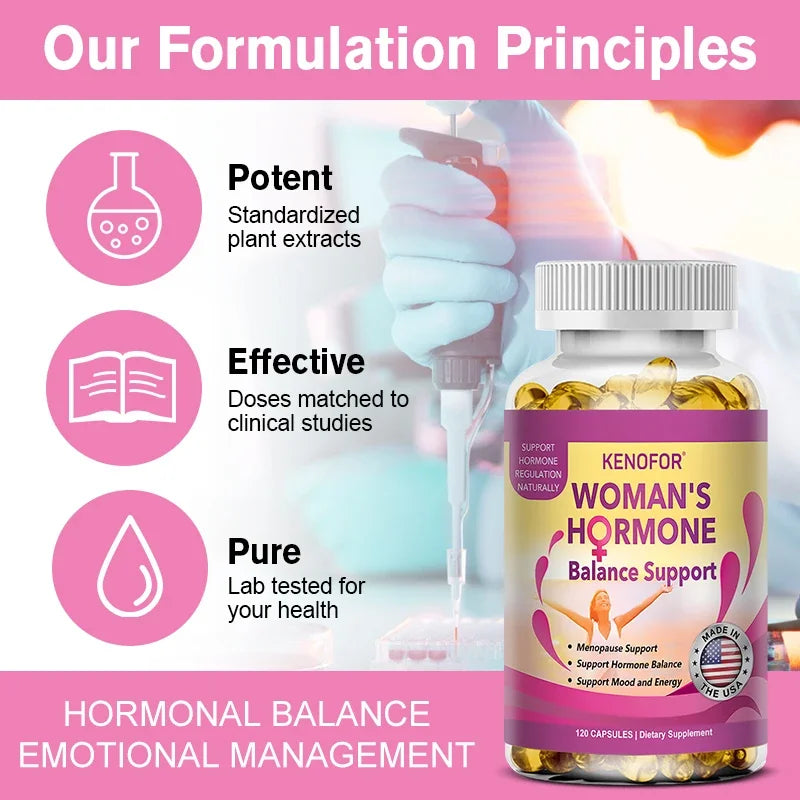 Kenofor Menopause Supplement for Women - Fights Night Sweats, Hot Flashes, Improves Mood - 120 Capsules, Non-GMO