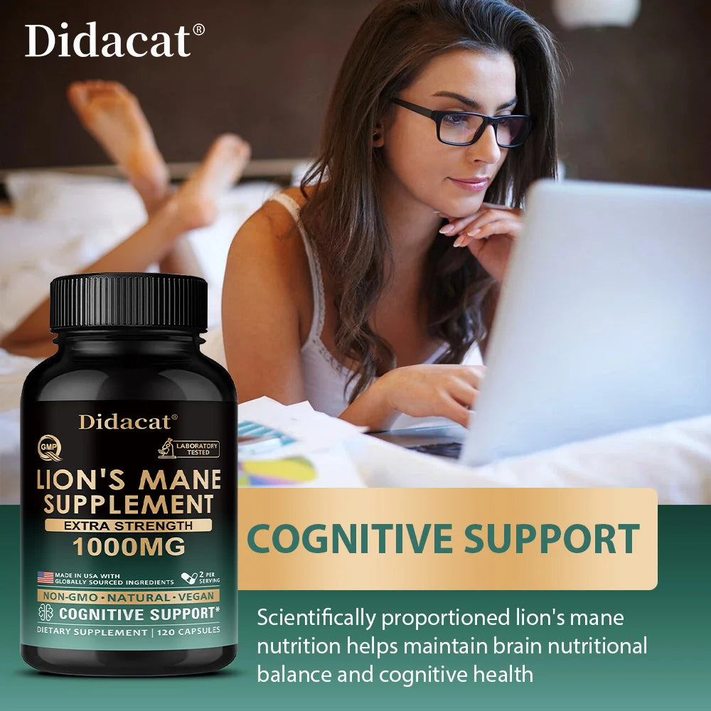 Lion's Mane Mushroom Capsules, Brain Wellness Supplement, Support Memory, Focus, Nerve Health, Mood, Energy & Immune Balance