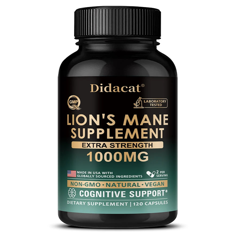 Lion's Mane Mushroom Capsules, Brain Wellness Supplement, Support Memory, Focus, Nerve Health, Mood, Energy & Immune Balance