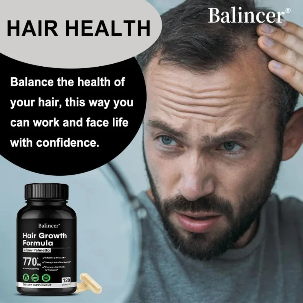Saw Palmetto, with Biotin, Suitable for Both Men and Women, Promotes Hair Growth and Supports Skin, Nail Health, 120 Capsules