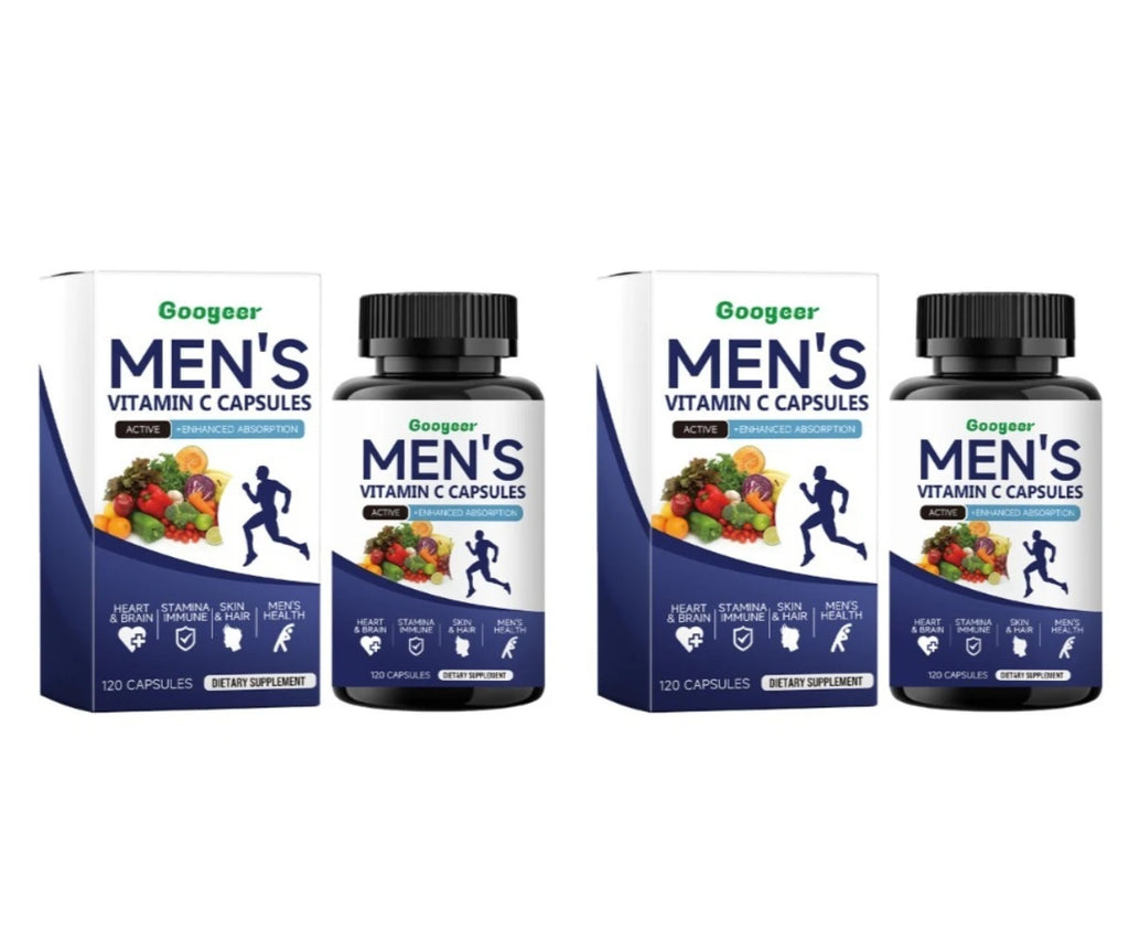 Men's VitaminC Capsule 120Count Dietary Supplement with Sodium Support Skin Hair Health Enhanced Immunity & Nutrient Absorption