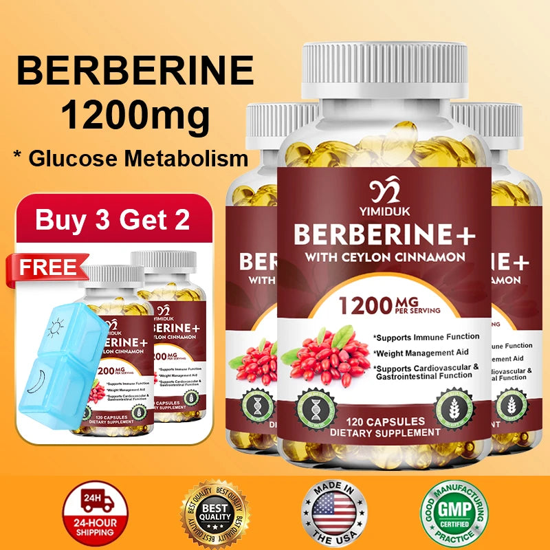Premium Berberine + Ceylon Cinnamon Supplement, Supports Cardiovascular Health, Glucose Balance, Immunity & Digestive Wellness