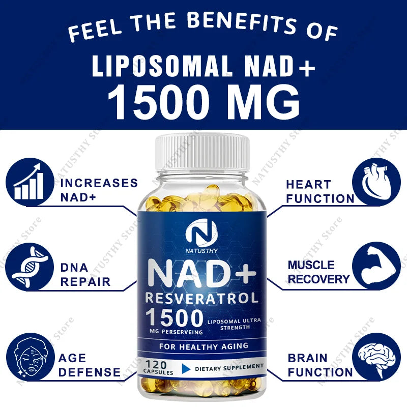 NAD Capsules Supplements - With Trans-Resveratrol, Natural Energy, Anti-aging & Cellular Health, Strengthens The Immune System
