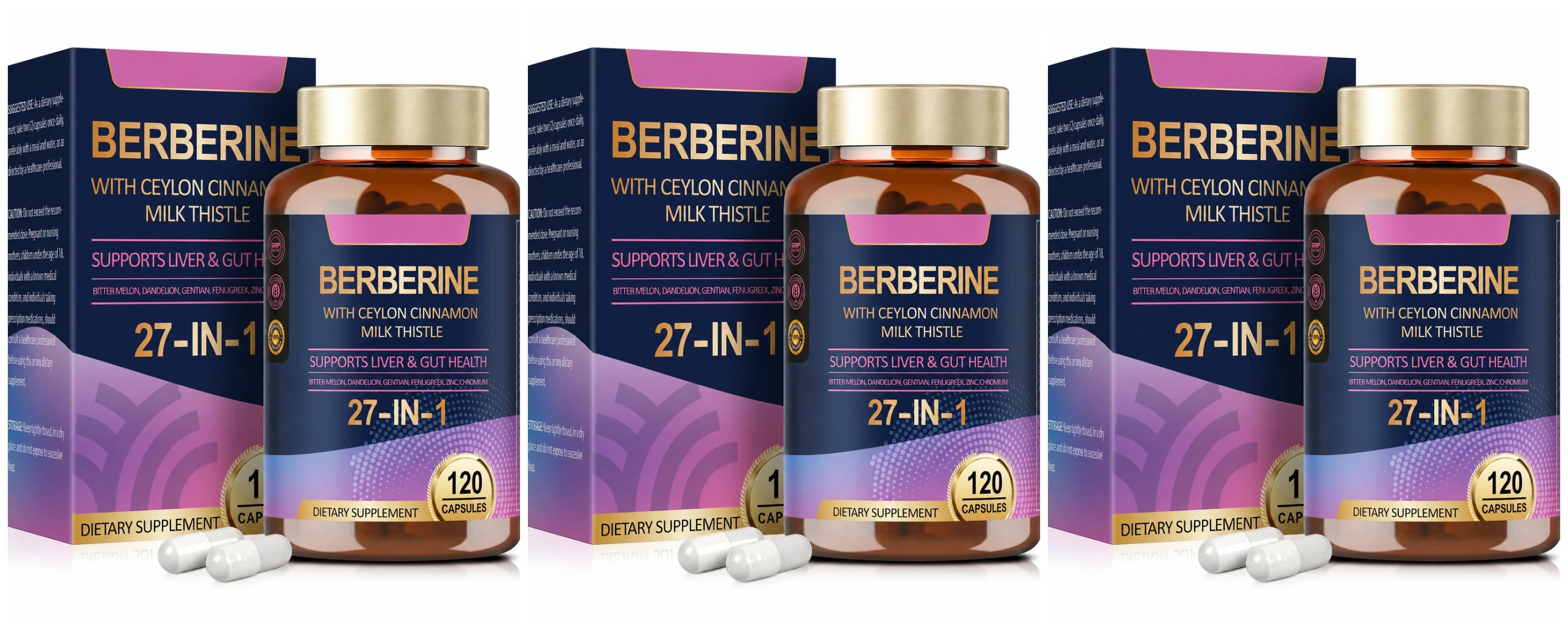 27 in 1 Berberine Supplement with Ceylon Cinnamon, Milk Thistle for Liver Gut Health Immunity Men & Women 120 Vegan Capsules