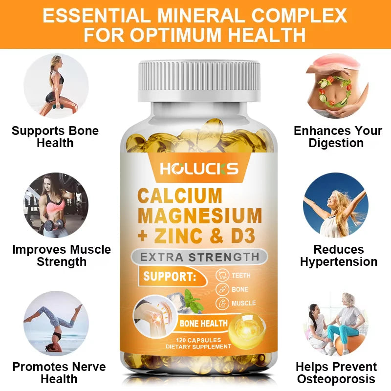 Calcium Magnesium Zinc Supplement, with Vitamin D3, Supports Strong Bones & Teeth, Muscle Health, Immunity & Enhanced Absorption