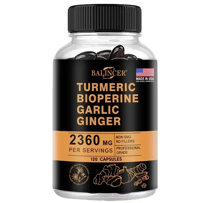 Turmeric Ginger Capsules 2360mg with Curcumin 95%, Garlic & Black Pepper, Joint Support, Digestion & Immune Health Supplement