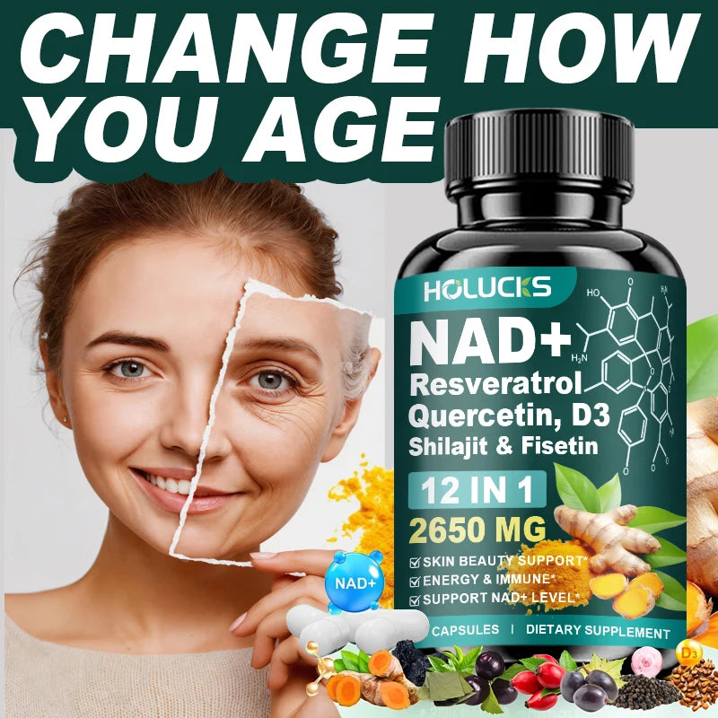 High Potency NAD+ Supplement, with Quercetin, Fisetin, Support Daily Vitality, Skin & Nails Health, Immune, Overall Well-Being