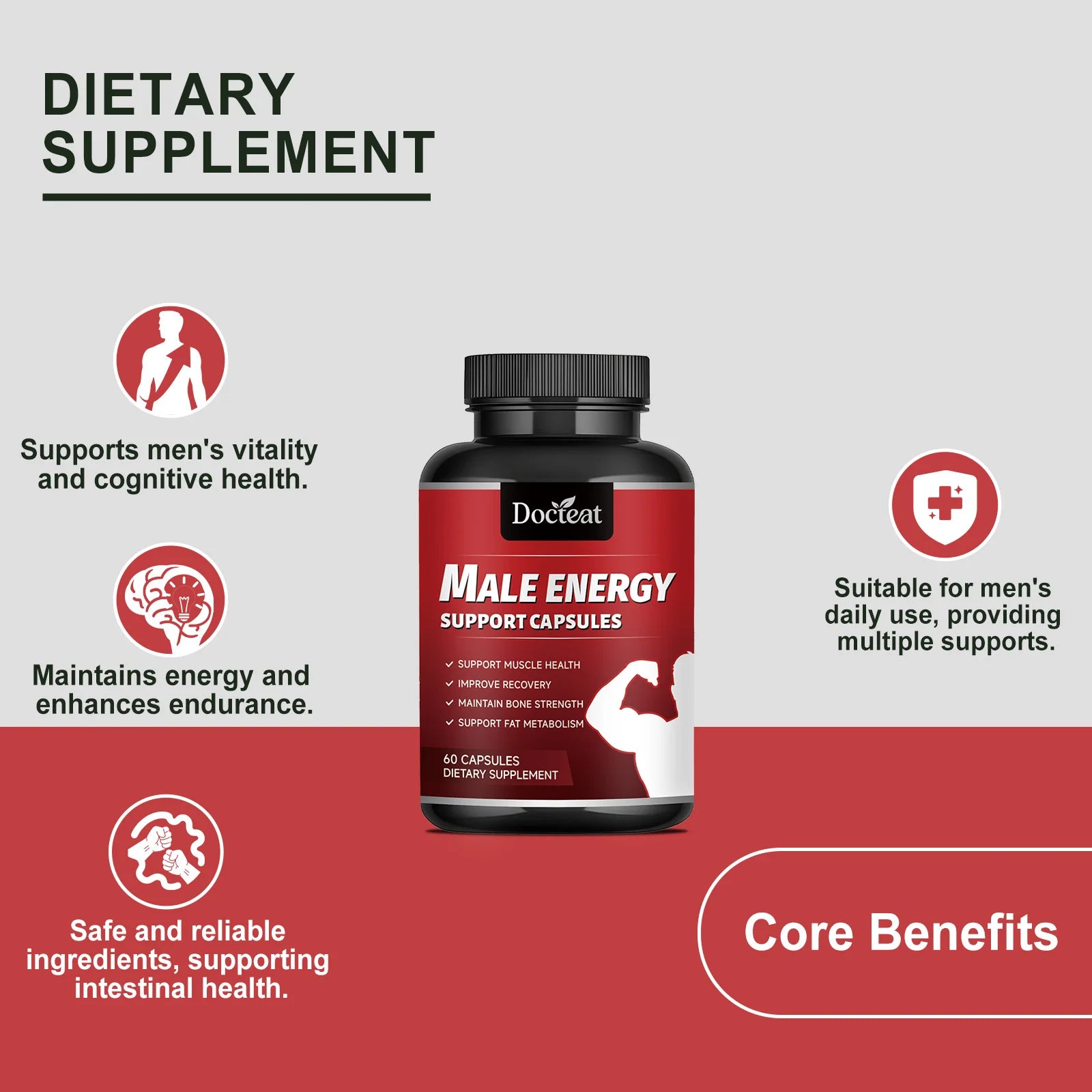 Docteat Organic Maca Root Power Tablets for Men Ginseng Pills Supplement for Health Energy