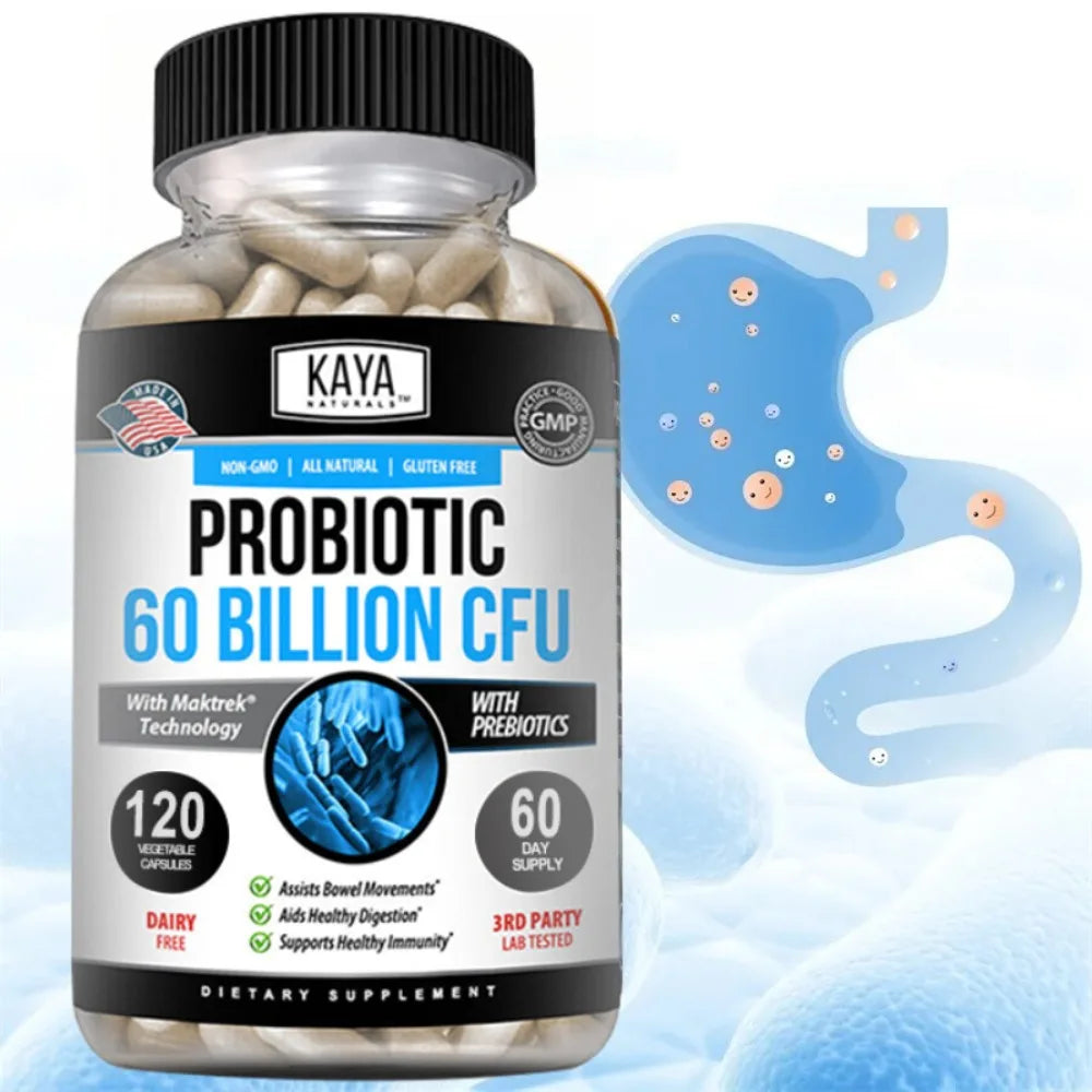 Probiotic 60 Billion CFU - Probiotics for Women and Men, Gut Health & Immune Support Supplement, Provides Digestive Support