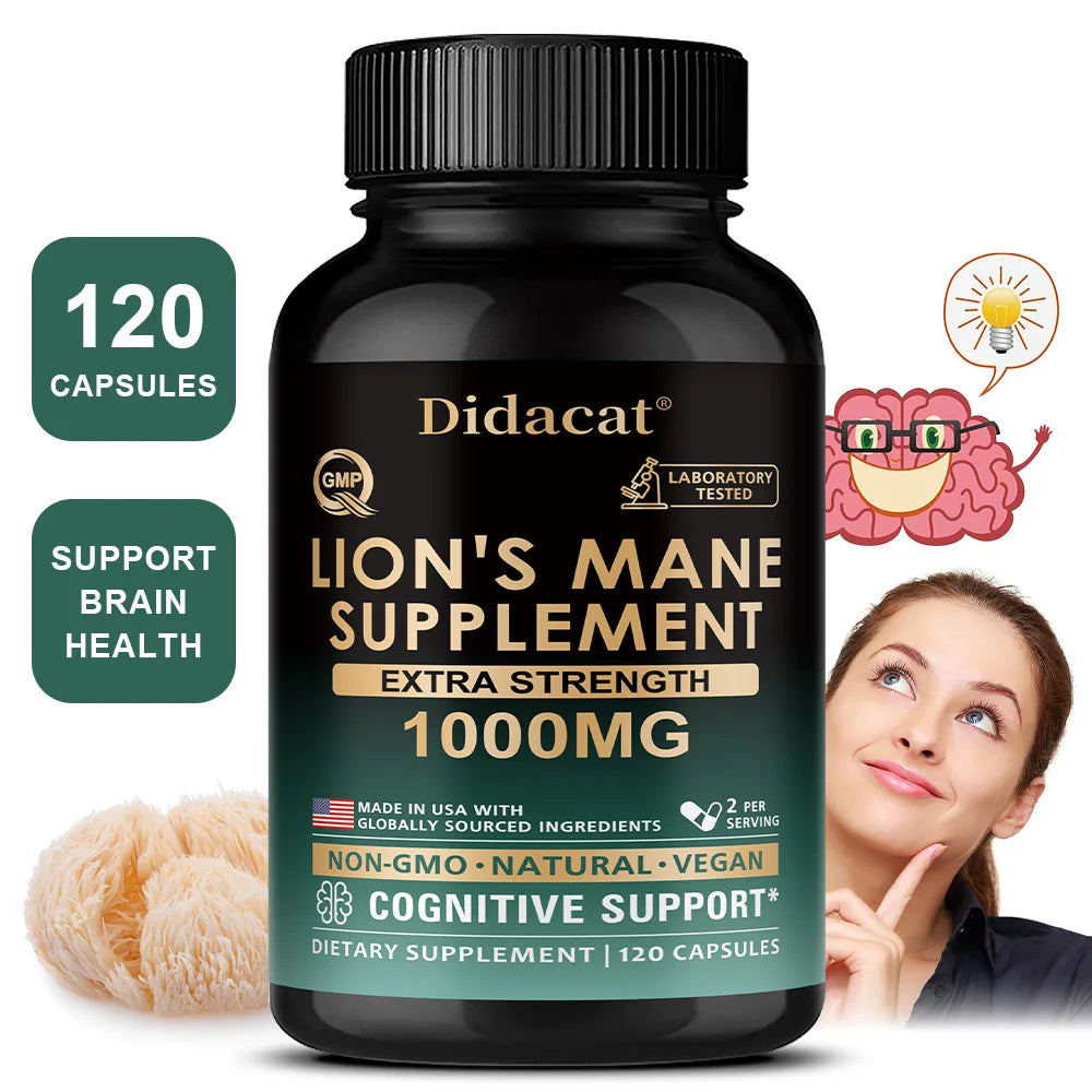 Lion's Mane Mushroom Capsules, Brain Wellness Supplement, Support Memory, Focus, Nerve Health, Mood, Energy & Immune Balance