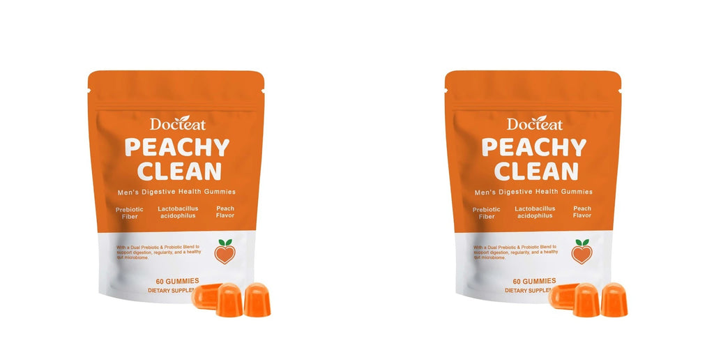 Docteat Peachy Clean Men's Digestive Health Gummies Prebiotic & Probiotic Blend Peach Flavor 60 Gummies Dietary Supplement