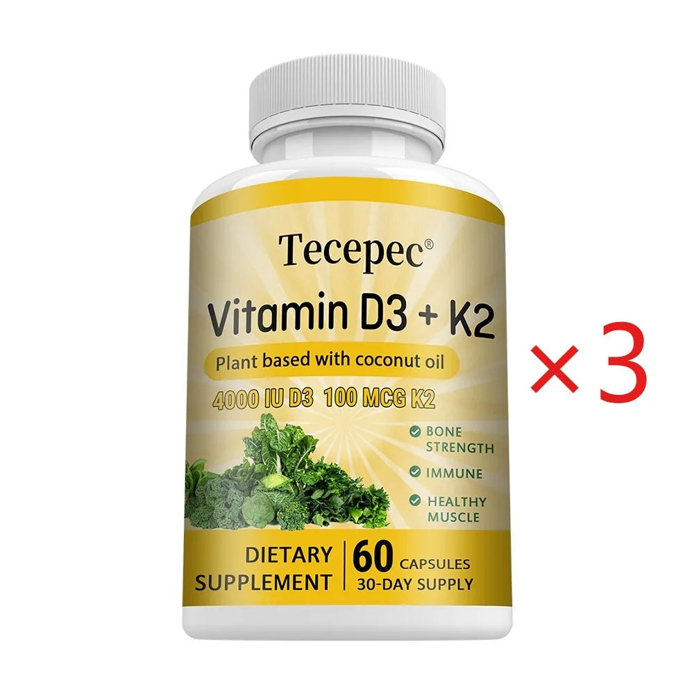 Vitamin D3 + K2, Supports Bone, Teeth, Digestion, Immune & Heart Health, Non-GMO, Dietary Supplement, 120 Capsules