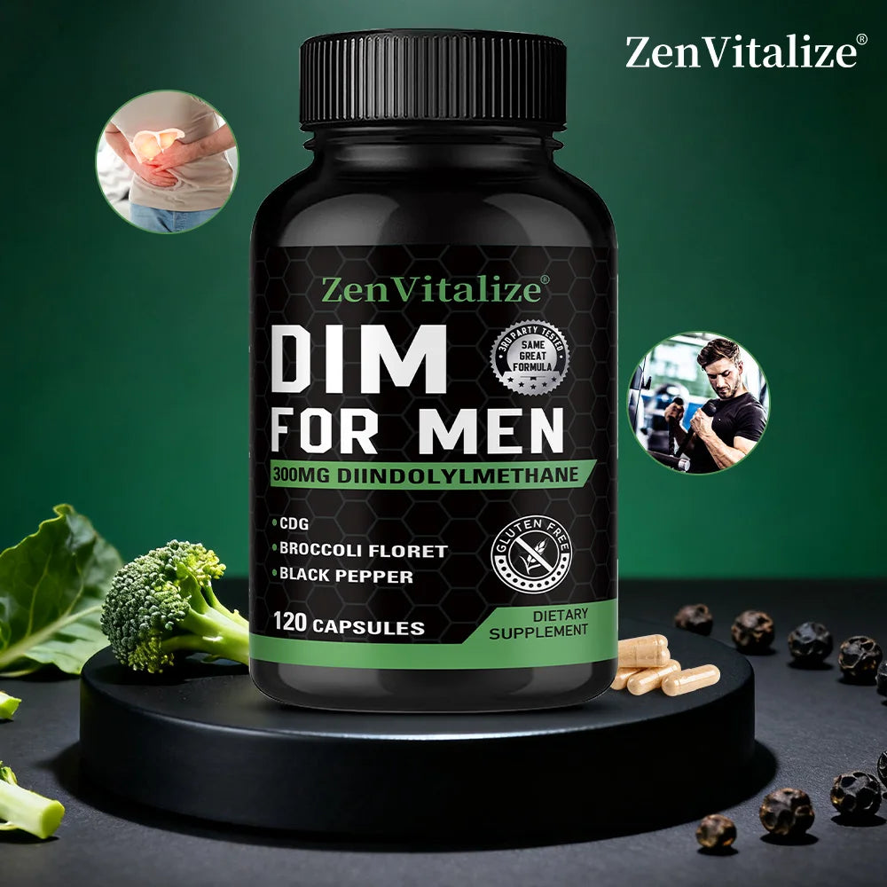 DIM Supplement for Men 300mg | Extra Strength Men’s Health Supplement with Broccoli and Black Pepper, Gluten-Free