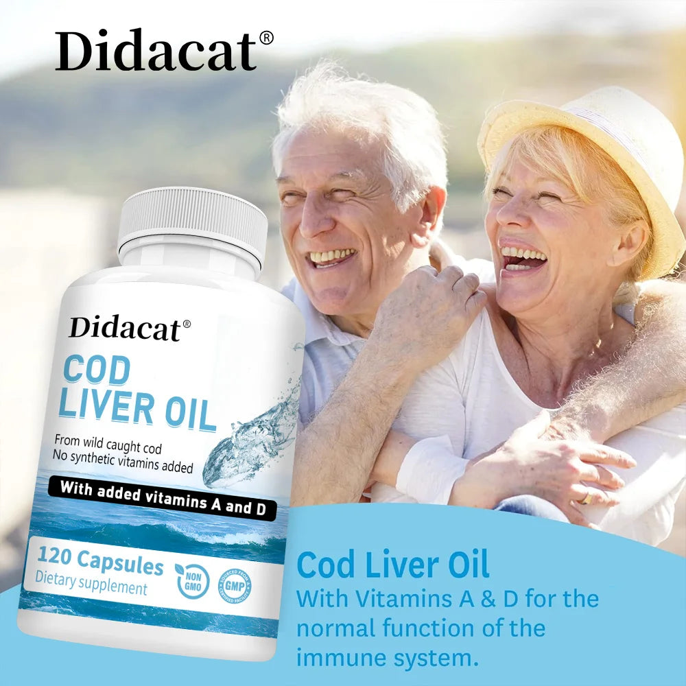 Cod Liver Oil Plus Vitamins A and D Dietary Supplement Softgels for Immune Health, Promoting Bone, Skin Health, Vision Support