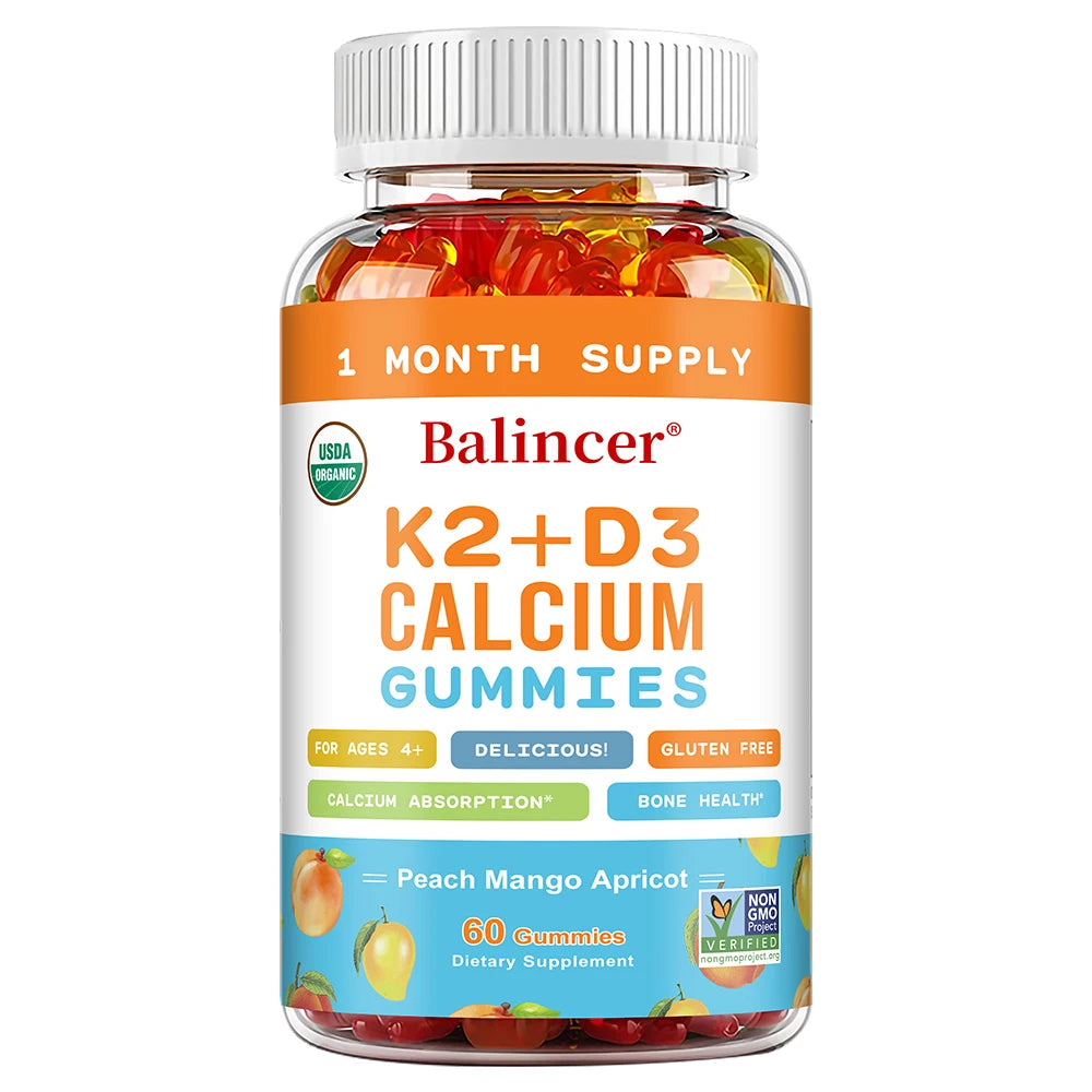 3-in-1 Gummies with Vitamins D, K2, and Calcium Supplements To Support Bone and Heart Health and Boost Immune Health