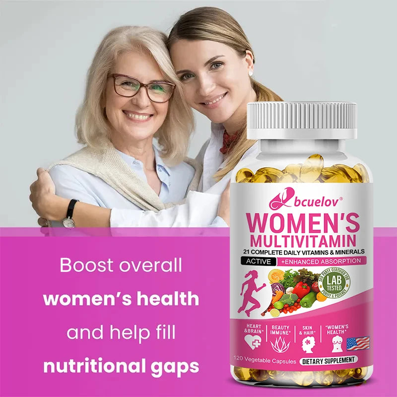 Daily Multivitamin for Women Capsules - Multivitamin and Multimineral Supplement for Skin Hair Health Energy Immune Support