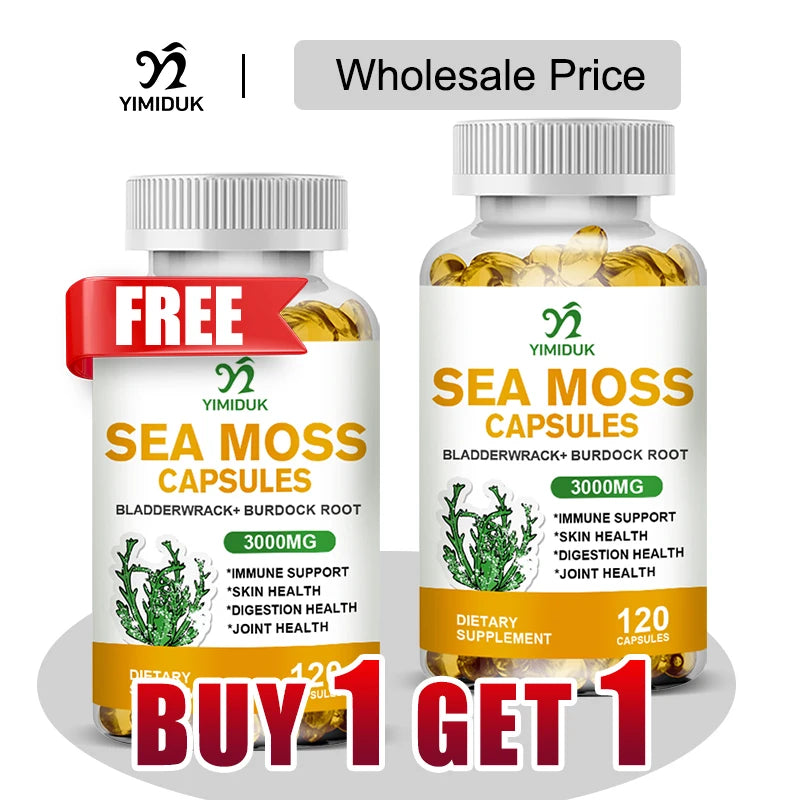 Buy 1 Get 1 Free! Organic Sea Moss Supplement, for Thyroid & Skin Health, Boosts Immunity, Energy & Digestion, GMP Certified