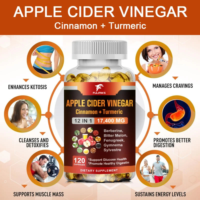 Buy 1 Get 1 Free! Premium Apple Cider Vinegar Supplement, for Natural Weight Management, Digestion Aid & Blood Sugar, Non-GMO